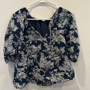 Blue Floral Blouse Top